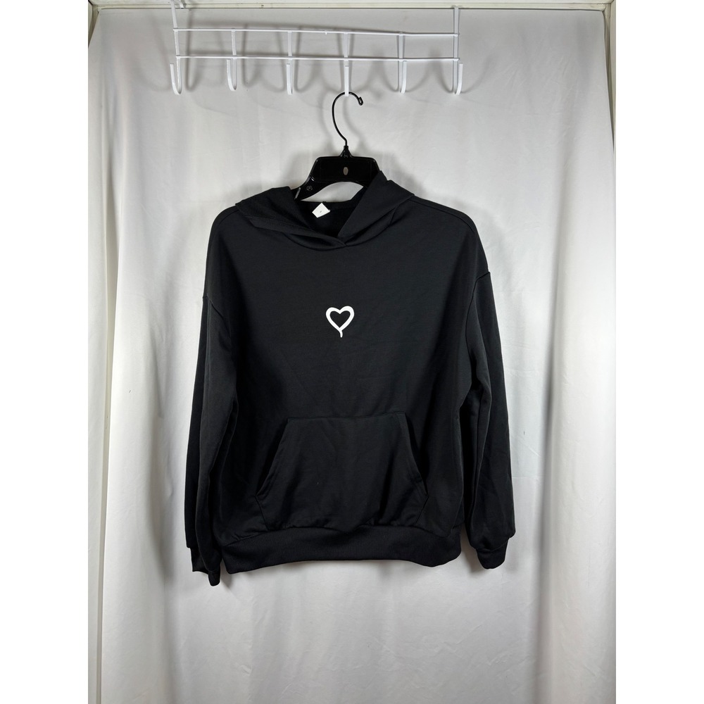 SHEIN‎ Teen Girls Black Heart Graphic Pullover Hoodie Sweatshirt Size 12-13Y